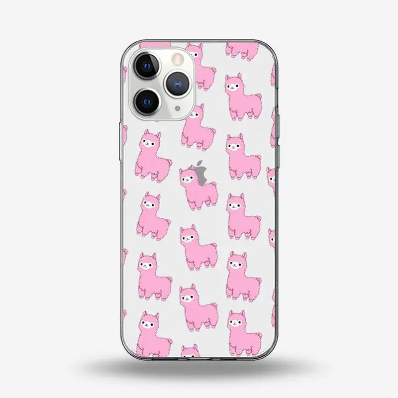 

Cute cartoon Alpaca animal Phone Case Transparent for iPhone 6 7 8 11 12 s mini pro X XS XR MAX Plus