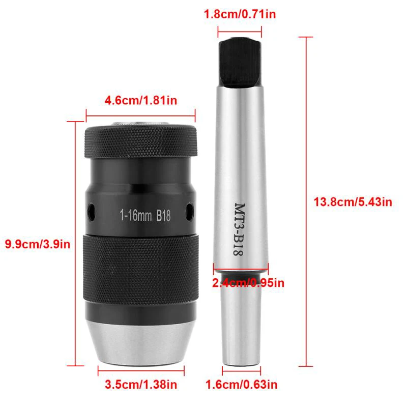 

1-16Mm Capacity 45 Steel Self Tighten Keyless Lathe Drill Chuck with MT3-B18 Taper Arbor