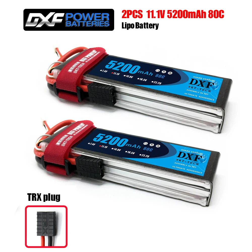 DXF RC батарея 2 шт 11,1 V 5200mAh 80C-160C 3S Lipo батарея для RC вертолетов самолета автомобиля дрона FPV лодки грузовика - Цвет: TRX Plug