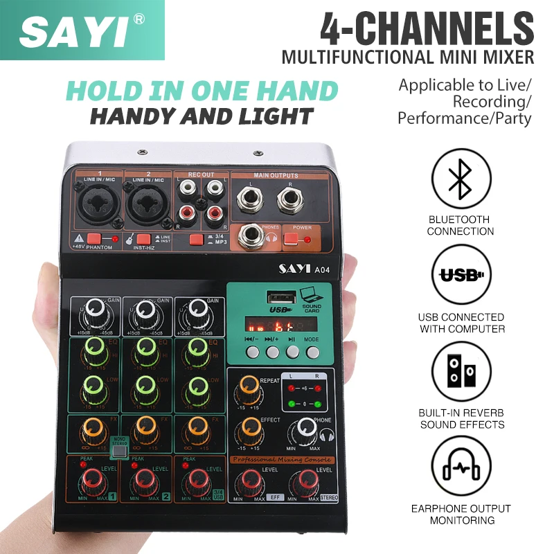 Скажешь A04 мини Портативный миксер аудио DJ музыки консоль с USB Bluetooh 48В Мощность