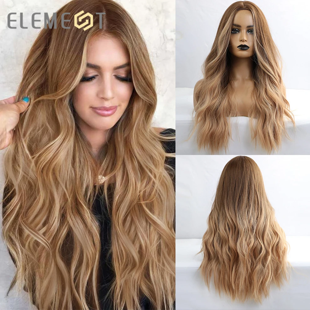

Element Dark Brown Root Ombre Ash Gray Blonde Synthetic Hair Wigs Long Wavy Curly Cosplay Costume Wig for White Black Women