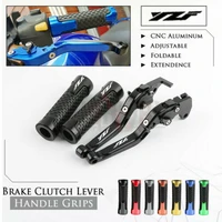 motorcycle cnc adjustable foldable brake clutch lever rubber handle grips for yamaha yzf r1mr1s 2015 2019 yzf r6 2017 2019