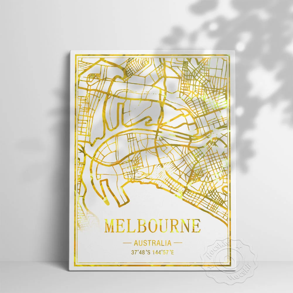 Мельбурн Австралия художественная карта плакат город Тавель линий принты