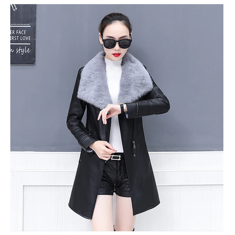 Женская кожаная куртка для зимы 2019 нового размера плюс теплое приталенное