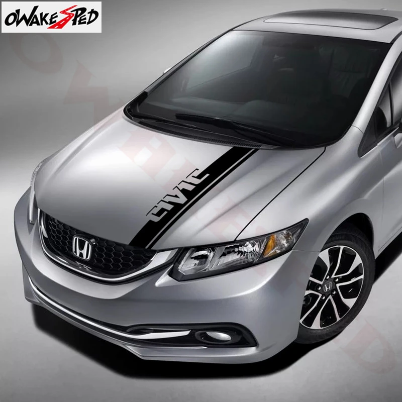 

1 шт. для-Honda Civic-капота крышки двигателя полосы Декор наклейки автомобиль Спорт Стайлинг наклейка авто капот стикер виниловая наклейка