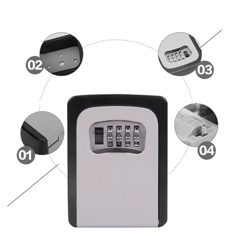 Wall-Mounted Password Key Box Anti-Theft Metal Password Lock Storage Box Home Outdoor Key Storage Box