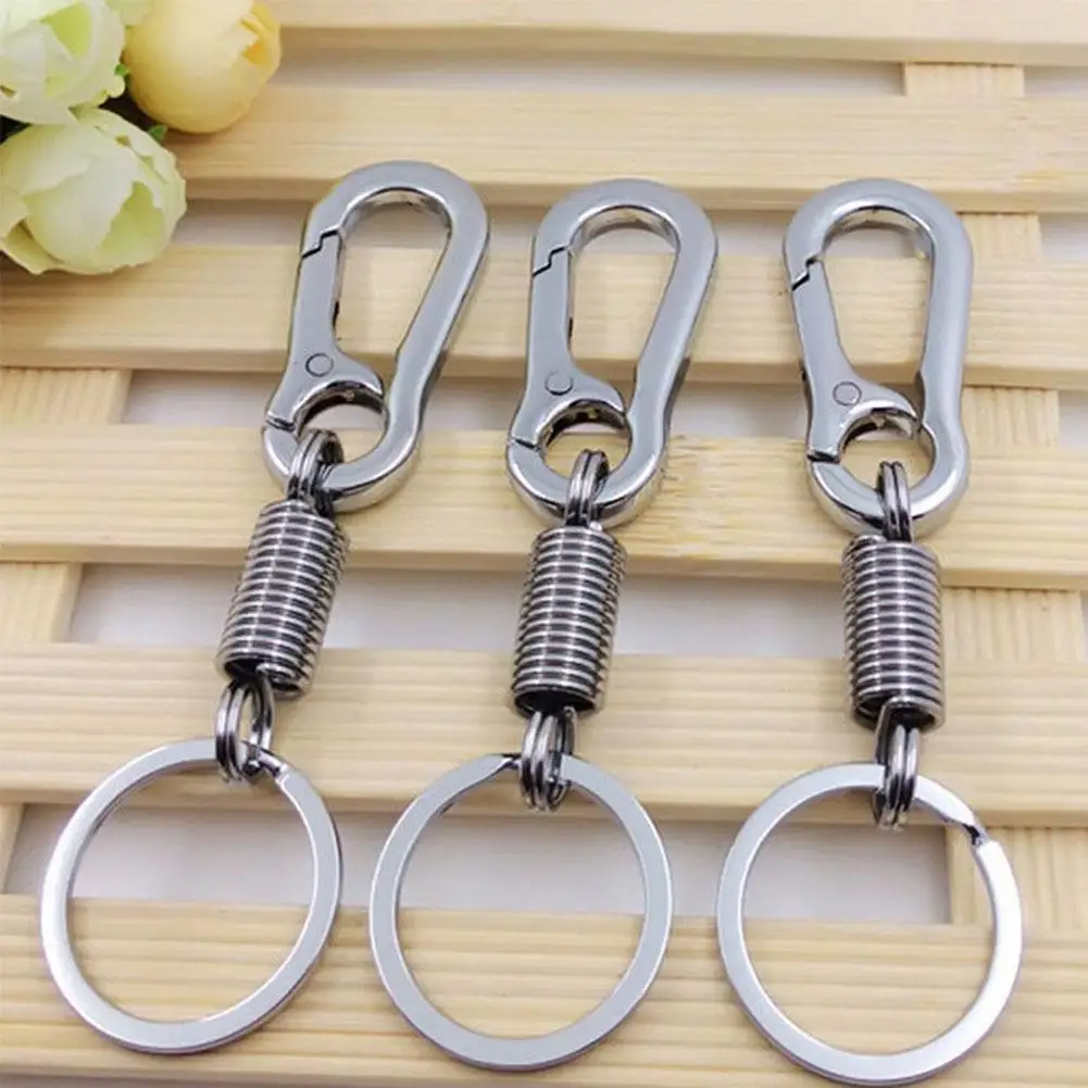 

1PCs Elastic Spring Rope Key Chains Key Rings Silver Keychain Carabiner Metal Anti-lost Camping Phone Spring For Outdoor Co B8E0