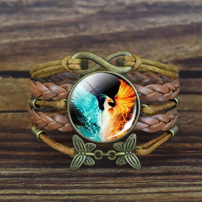 Fire Phoenix коричневый кожаный браслет Модный многослойный Плетеный Кожаный