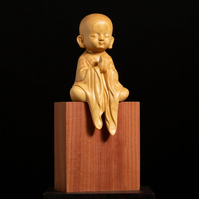 

Meditation Monk Chinese Boxwood Solid Wood Feng Shui Desk Sculpture Home Decoration Collection