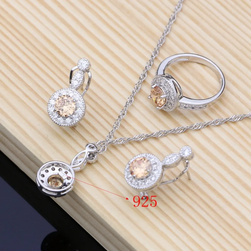 Silver 925 Bridal Jewelry Sets Natural Zircon For Women Earrings With Stone Necklace Set Dropshipping | Украшения и аксессуары