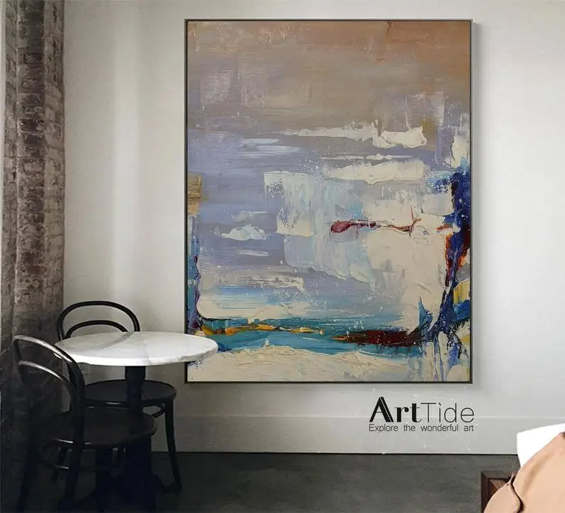 

Abstract Painting Original,Large Oversize Painting,Office Painting,Blue Painting Beige brown Painting On Canvas big oil Painting
