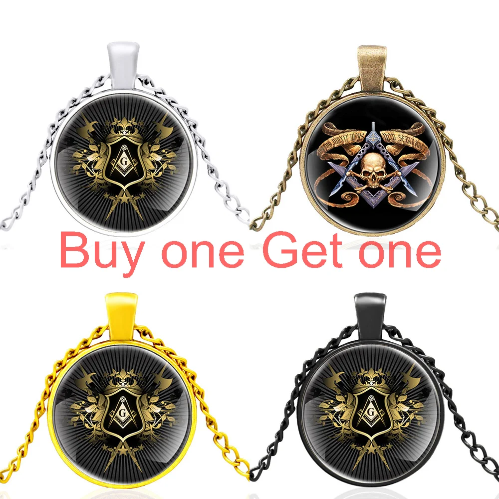 

Классическое винтажное ожерелье Freemason с кабошоном из черного стекла для мужчин и женщин, ожерелье с подвеской, Бесплатная и приемлемая бижутерия