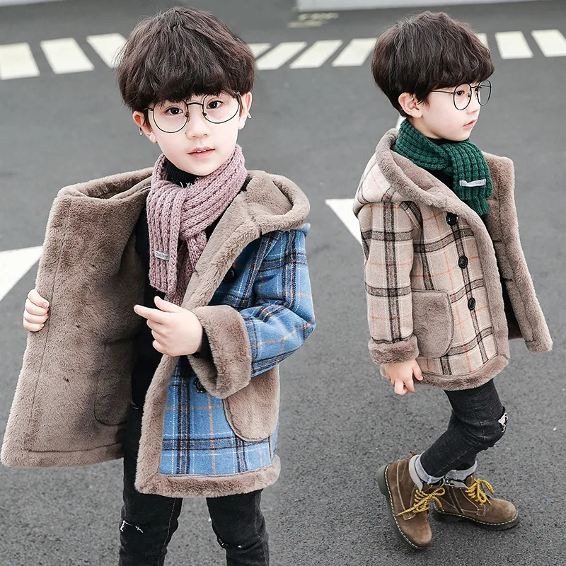 Детское шерстяное пальто для мальчиков теплая клетчатая куртка на осень и | Шерсть и сочетания -4000286091107
