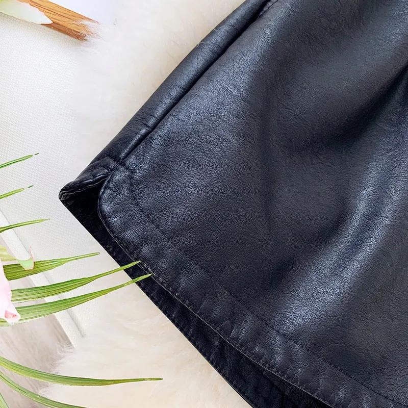 GIGOGOU/женские шорты из искусственной кожи с высокой талией теплые меховые широкие