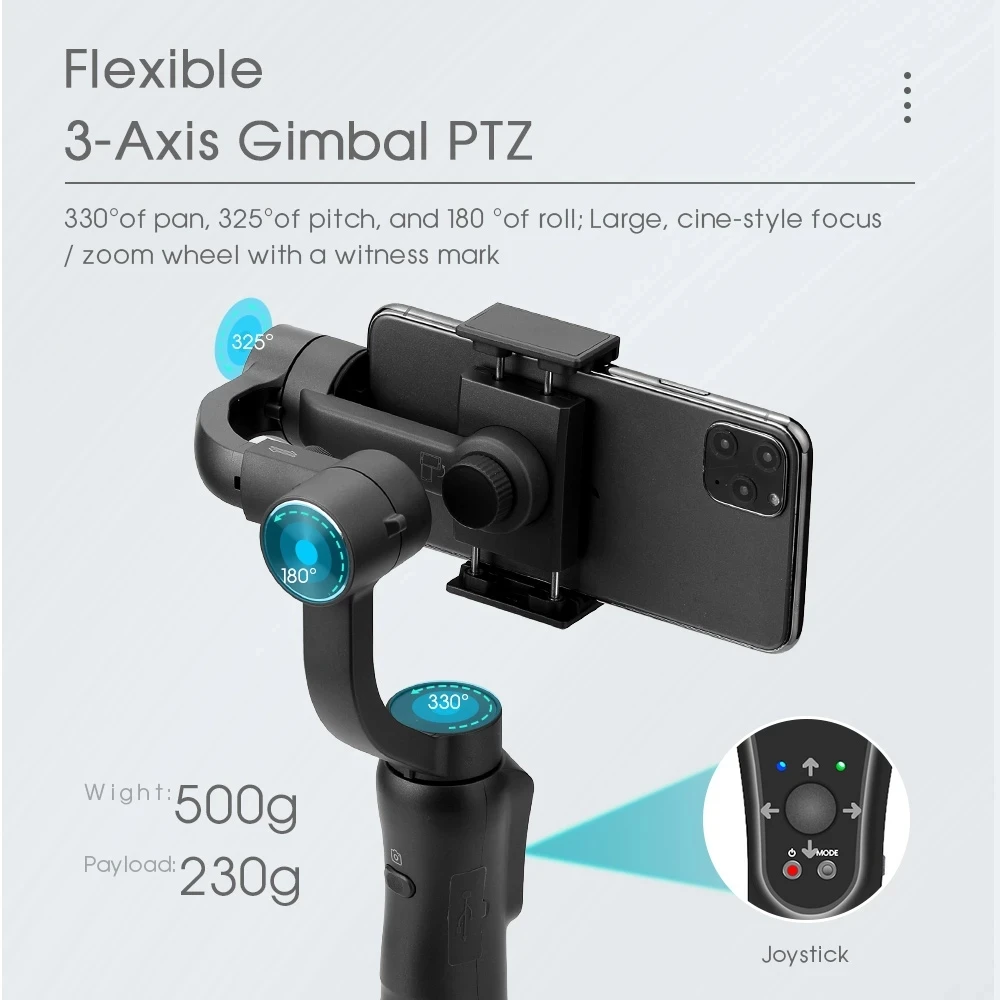 

S5 Stabilizer gimbal selfie stick 4000mAh Single Handgrip suitable smartphone camera stabilizer for Android IOS