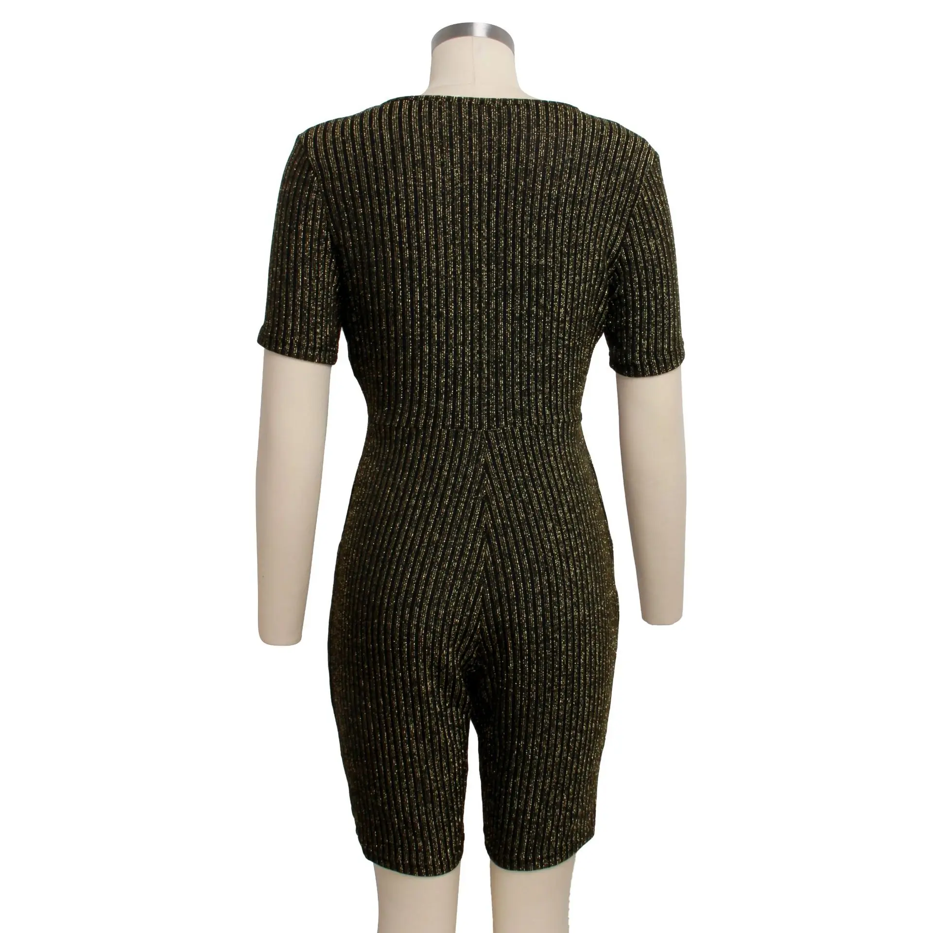 

Summer Women's Sexy Knitting Short Sleeve Playsuits V-Neck Half Pants Slim Bodycon Women Rompers 2021