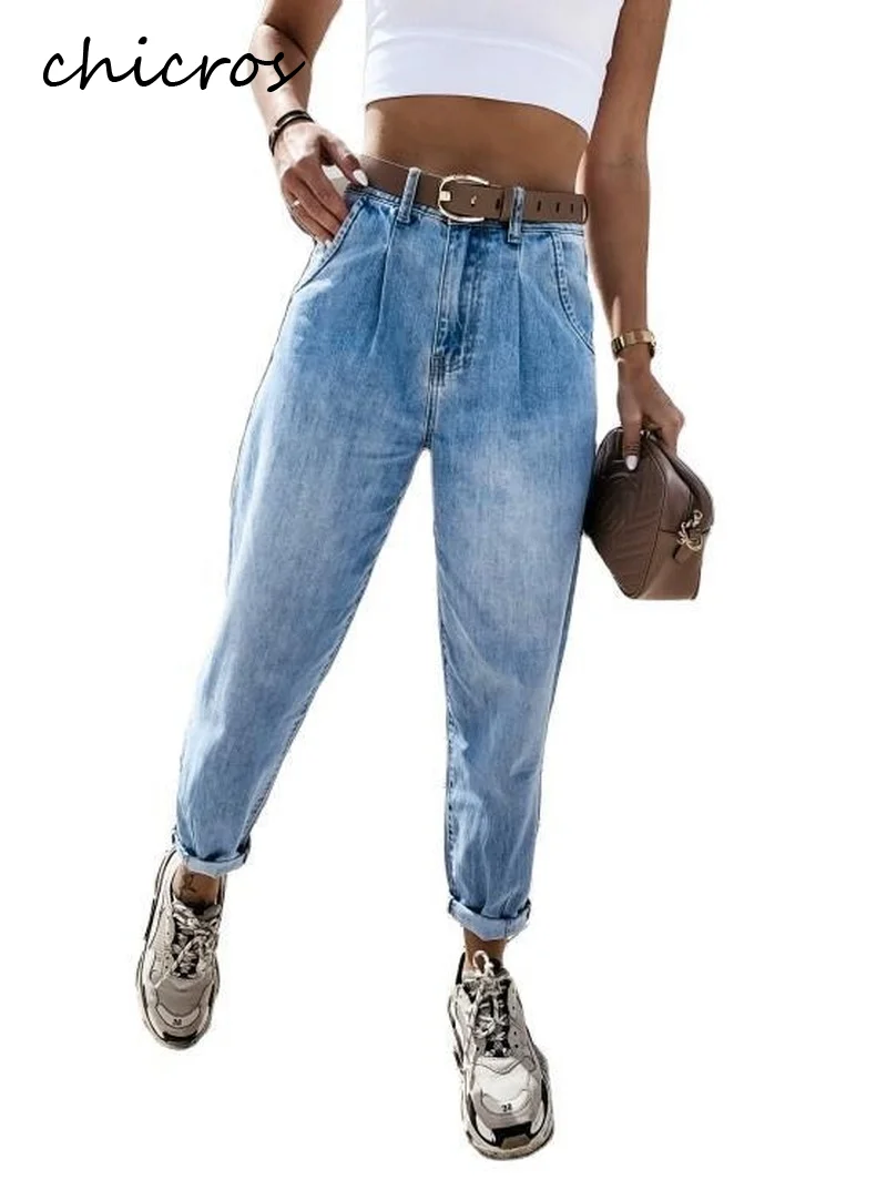 

Chicros однотонные повседневные женские джинсовые брюки летние джинсовые шаровары Средняя Талия Брюки для женщин 2022
