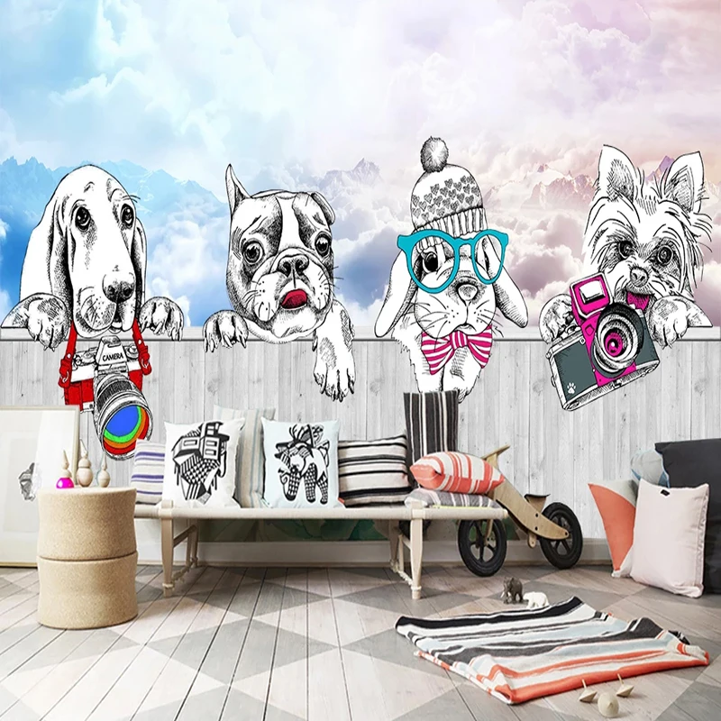 

Custom Photo Wallpaper 3D Cartoon Animal Bunny Puppy Children Room Mural Self-Adhesive Waterproof Wall Stickers Papel De Parede