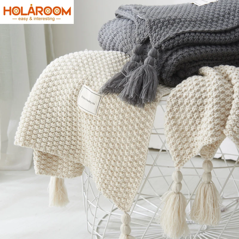 

Thread Blanket with Tassel Solid Beige Grey Coffee Throw Blanket for Bedroom Sofa Home Textile Fashion Cape Knitted Blanket