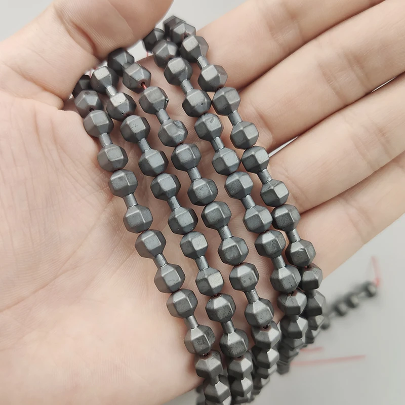 

WLYeeS Polish Matte Natural Black hematite Stone Beads Barbell Dumbbell Spacer Loose Bead fit DIY Jewelry Bracelet Making 12*6mm