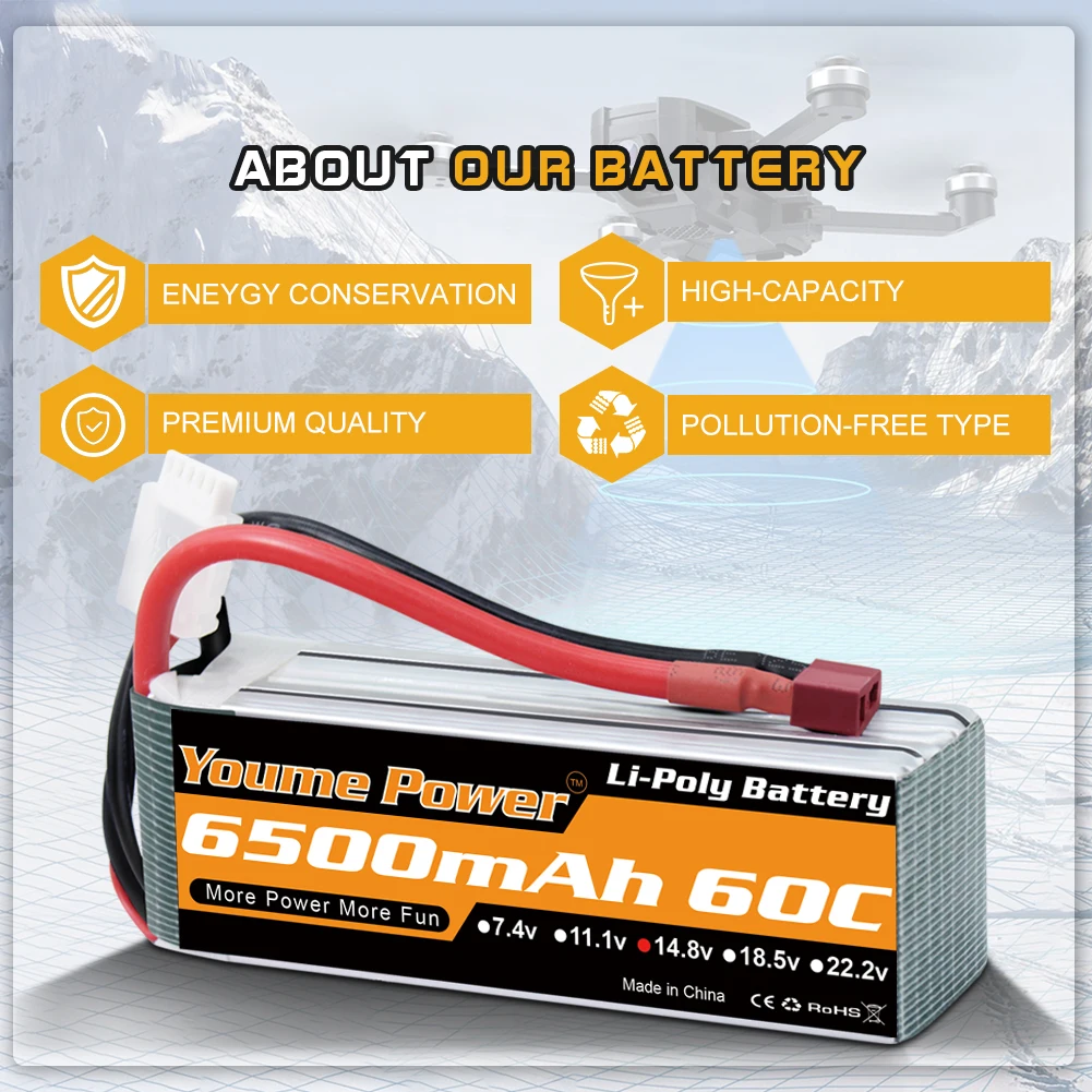 Clearance 2pcs Youme 2S 3S 4S lipo battery 3300mah 4500mah 5200mah 6200mah 6500mah with Deans T XT60 plug for RC Car Drone Boat Игрушки и