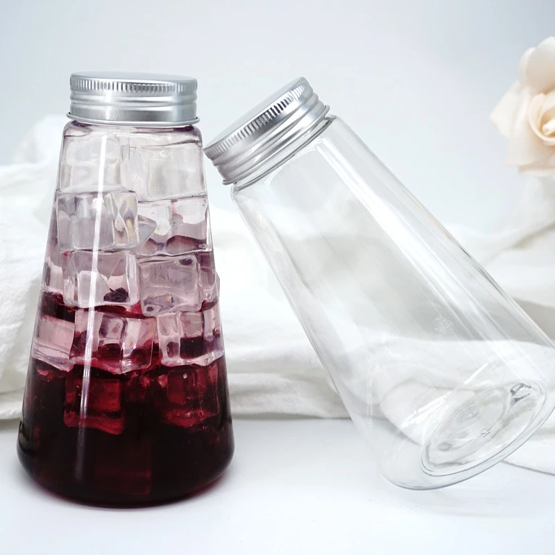 

10pcs Net red 350ml transparent bottle PET plastic takeaway packaging cold drink ice coffee juice milk tea bottles with lids