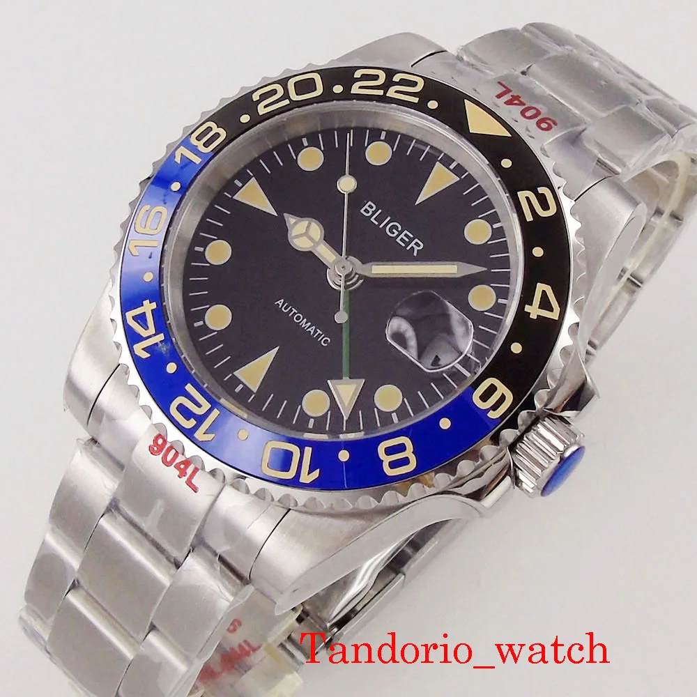 

Bliger Mechanical Automatic Men Watch 40mm Black Dial GMT Sapphire Glass 904L Oyster Bracelet Date