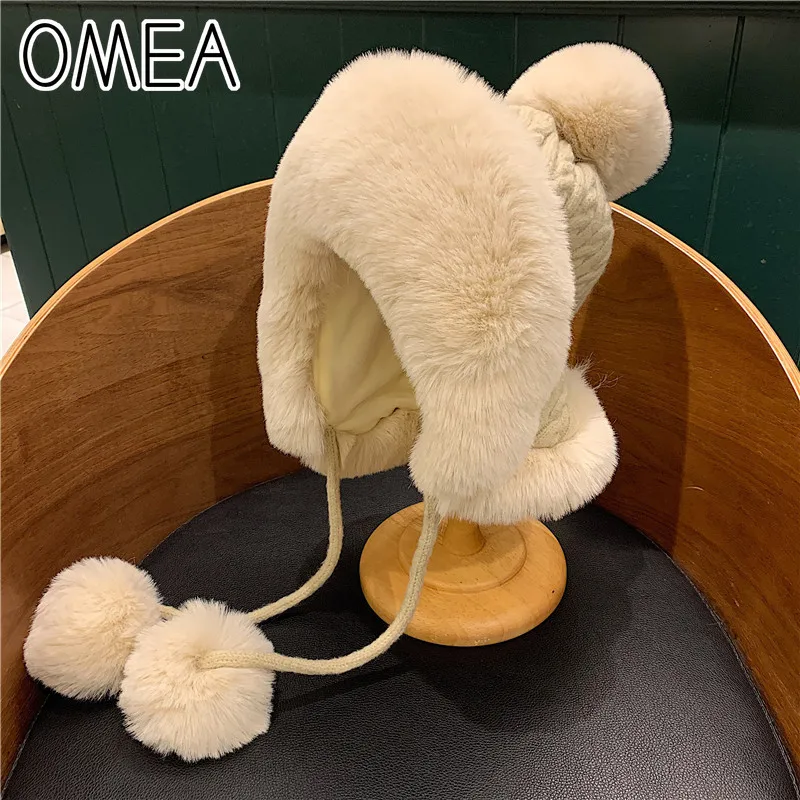 

Шапка-ушанка OMEA, женская, зимняя, шерстяная, вязаная, русская, лыжная, с ушками из уличная шапка флиса, шапка-ушанка