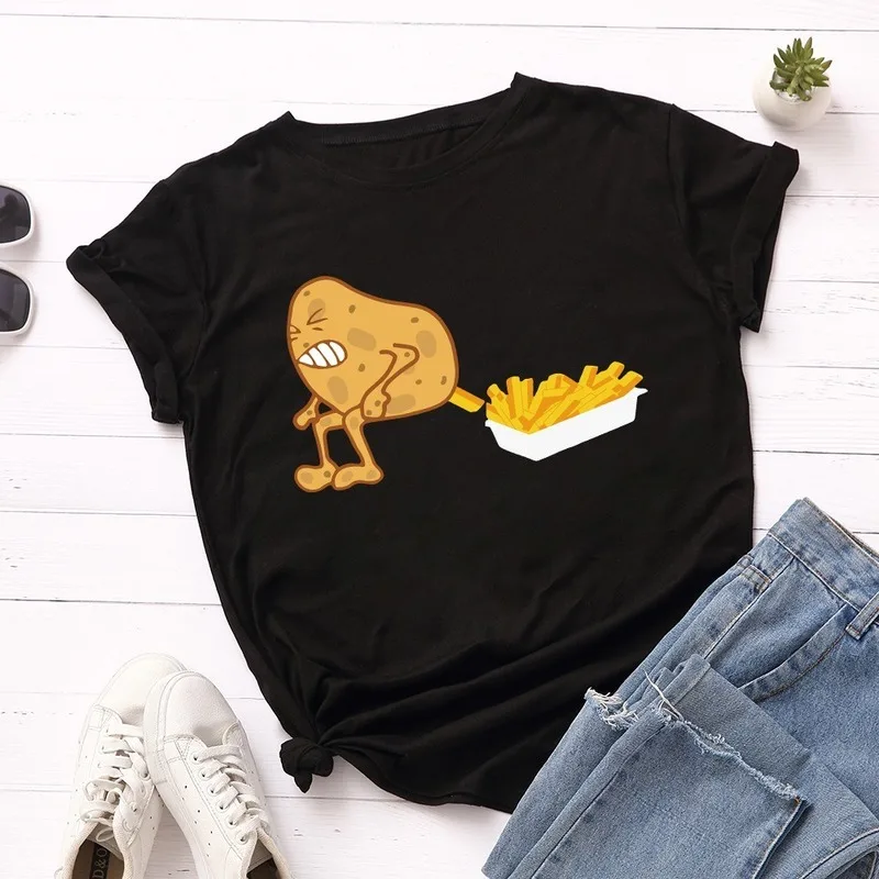 

Summer Cotton Women Tshirt Short Sleeve Plus Size Funny Chips Print Graphic Female Shirt Casual Fashion Ladies Tee Tops