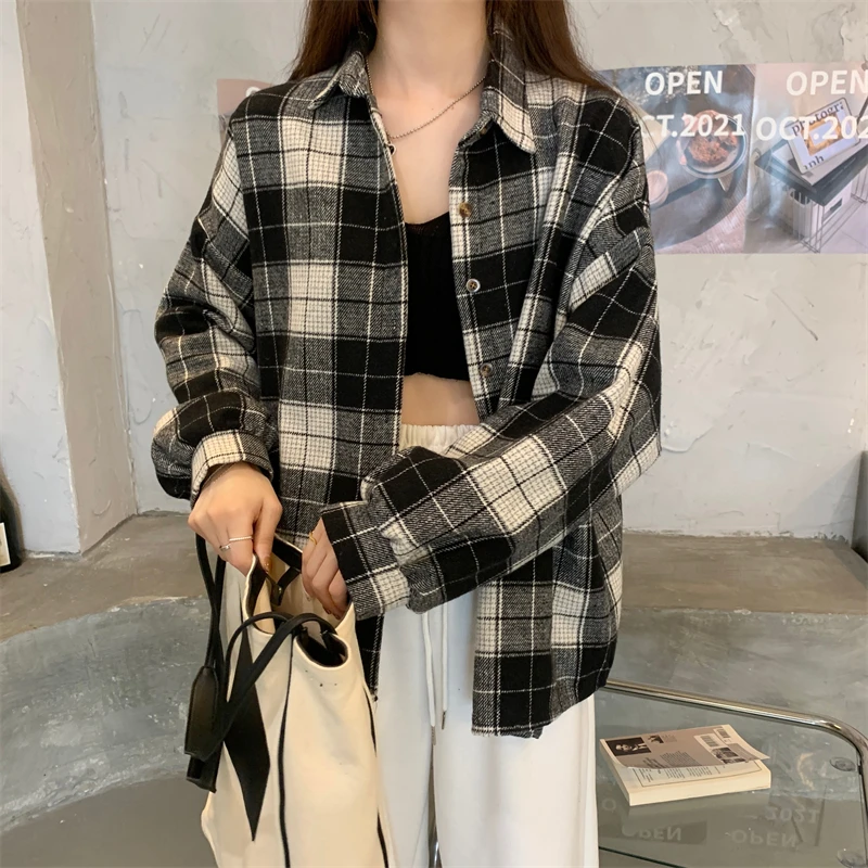 Женские рубашки в клетку сезон осень-зима 2021 толстые Свободные повседневные