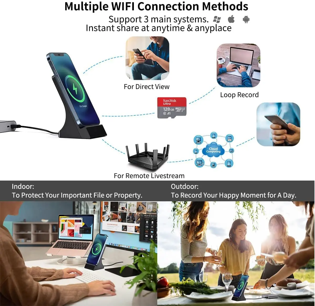 Мини IP-камера WIFI беспроводное зарядное устройство фотокамера 1080P HD CCTV