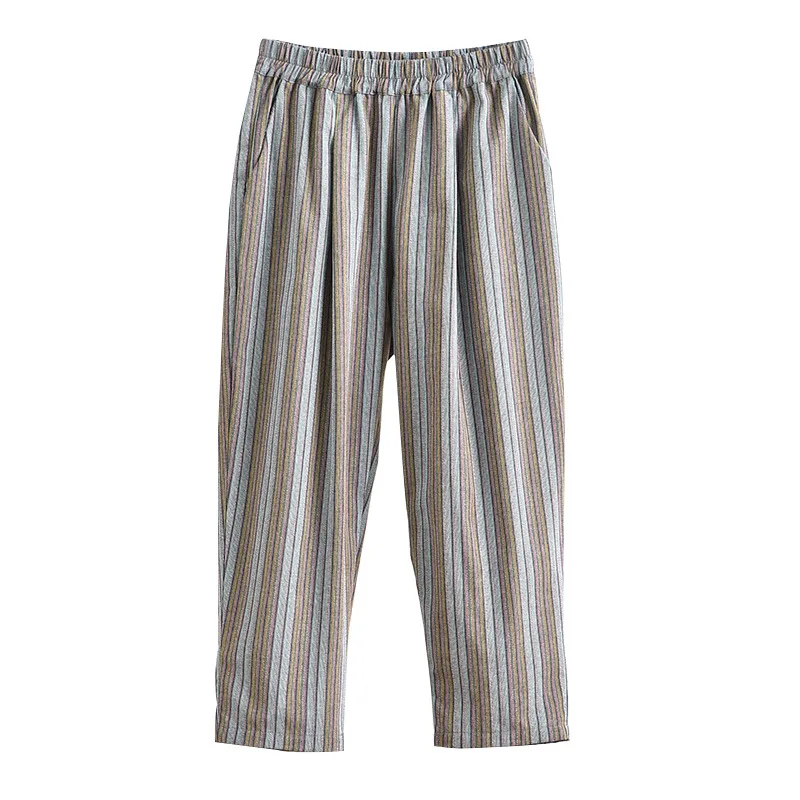 

Spring and autumn new women's striped women's high waist thin literary and leisure nine-point pants