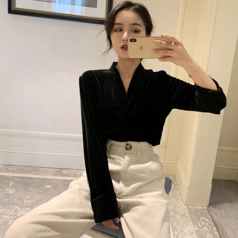 Винтажный Женский комплект из двух предметов с v образным вырезом черная