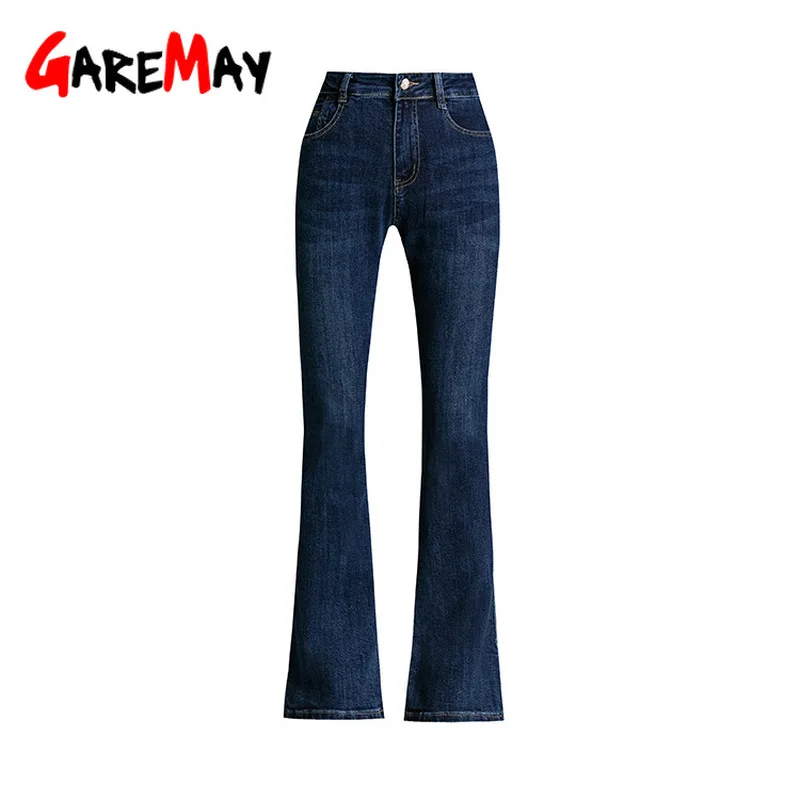 

GareMay Autumn Women Jeans Flare Plus Size Casual High Waist Mom Pants Slim Stretch Cotton Straight Denim Trousers for Woman