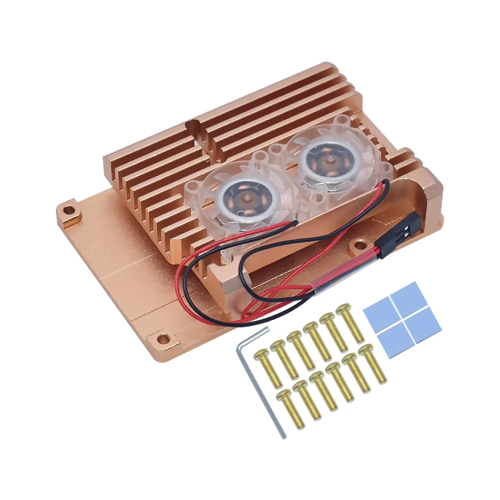 Алюминиевый Чехол для Raspberry Pi 4 с двойным охлаждающим вентилятором черный корпус