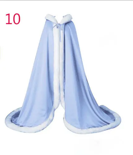 No.10 Light Blue Викторианский свадебный плащ атласный свадебный плащ с капюшоном с отделкой из искусственного меха Рождественский плащ ручной работы средневековый плащ - Цвет: No.10 Light Blue