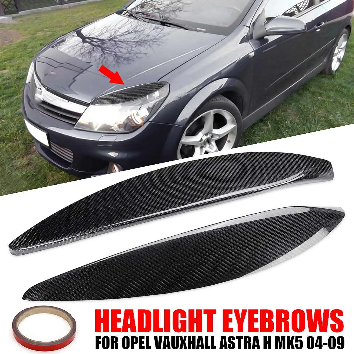 

Pair ,Car Headlight Eyebrows Carbon Fiber Head Lamp Eyelids Cover Sticker For Opel/Vauxhall/Astra H MK5 2004-2009