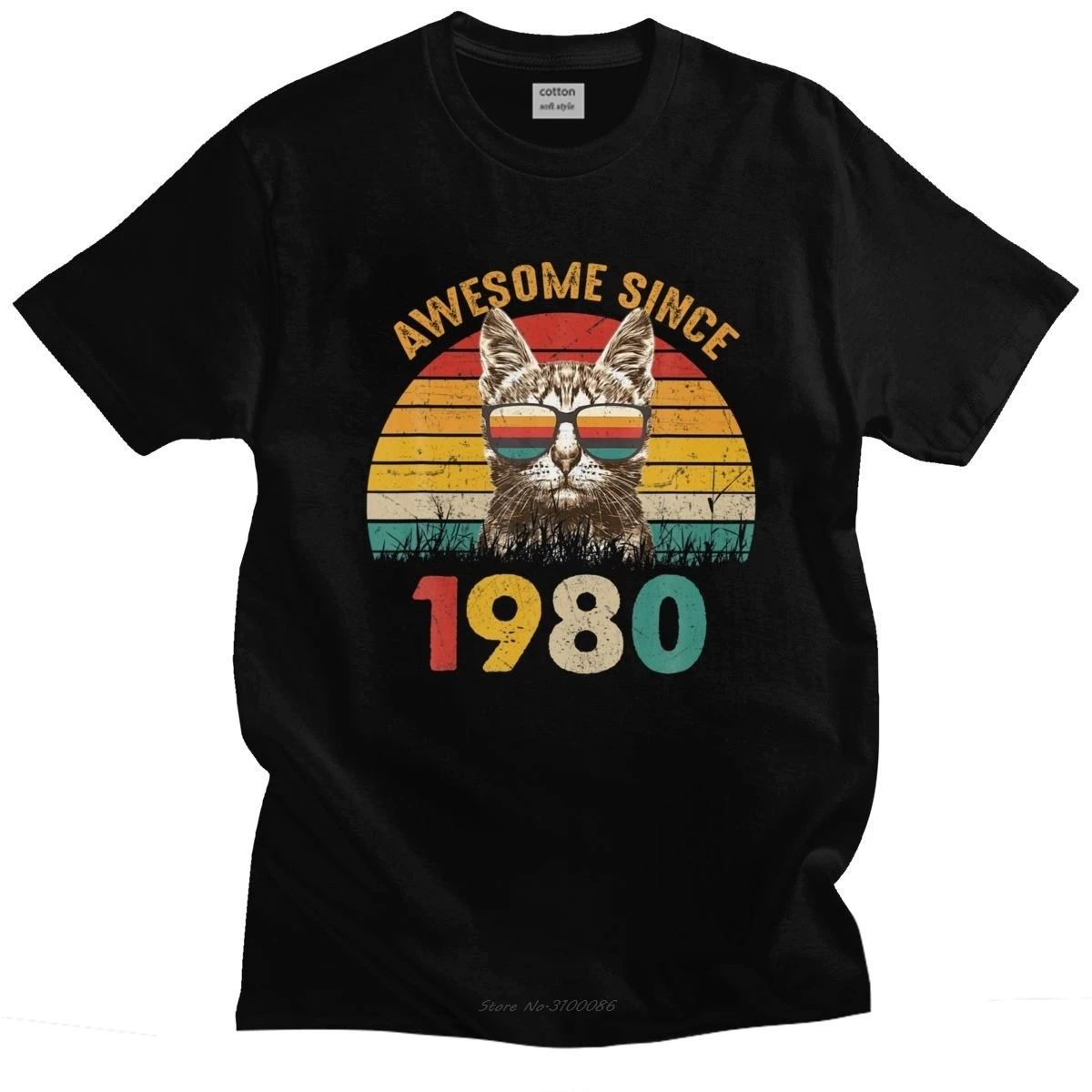 

Стильная мужская забавная потрясающая с 1980 года футболка женская летняя футболка винтажный подарок на 40-й день рождения Футболка с кошкой д...