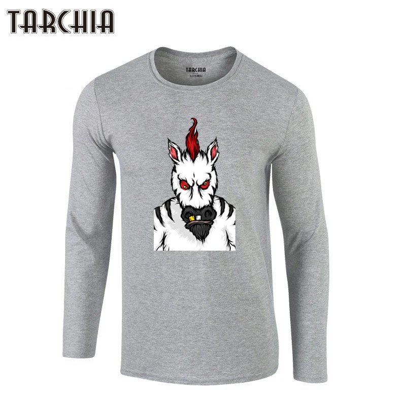 

Мужские топы TARCHIA с принтом, мужские футболки большого размера с длинным рукавом из 100% хлопка, облегающие повседневные футболки с О-образным вырезом и изображением лошадей, мужские футболки