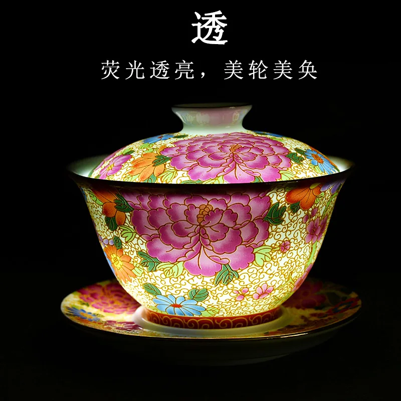 Chinese Ceramic Gaiwan Tea Set Teaware Sancai Traditional Lid Bowl Saucer Handmade Brew Cup 150ml | Дом и сад