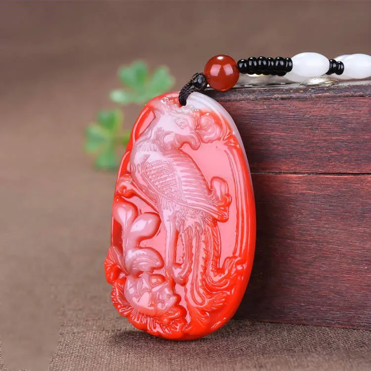 Подвеска из натурального красного белого нефрита с Фениксом ожерелье ручной