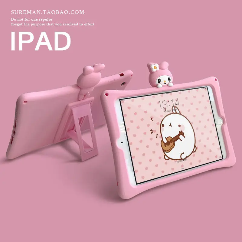 

3D Cute Cartoons With Bracket Tablet Case Cover For iPad 2017 2018 Silicone Soft Shockproof Case For iPad mini 123 Air 123 Pro