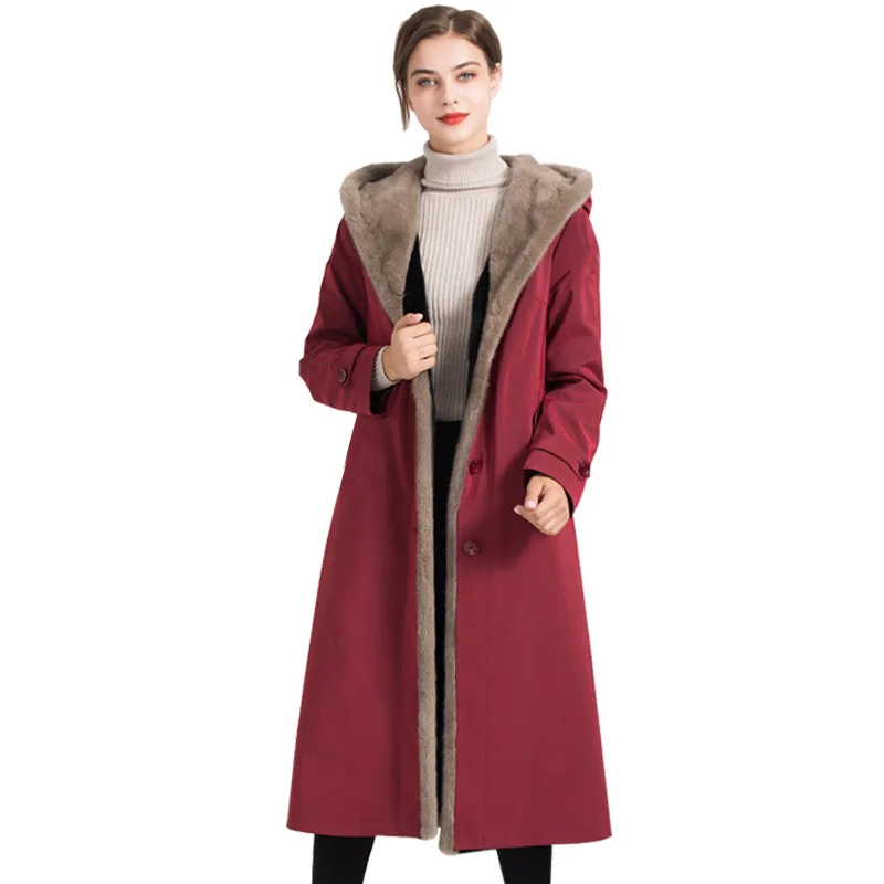 

2021 Winter High Quality Black Real Fox Fur parka Coats Women Over Knee Rabit Lining Jacket Natural Fur OverCoat Female Luxury
