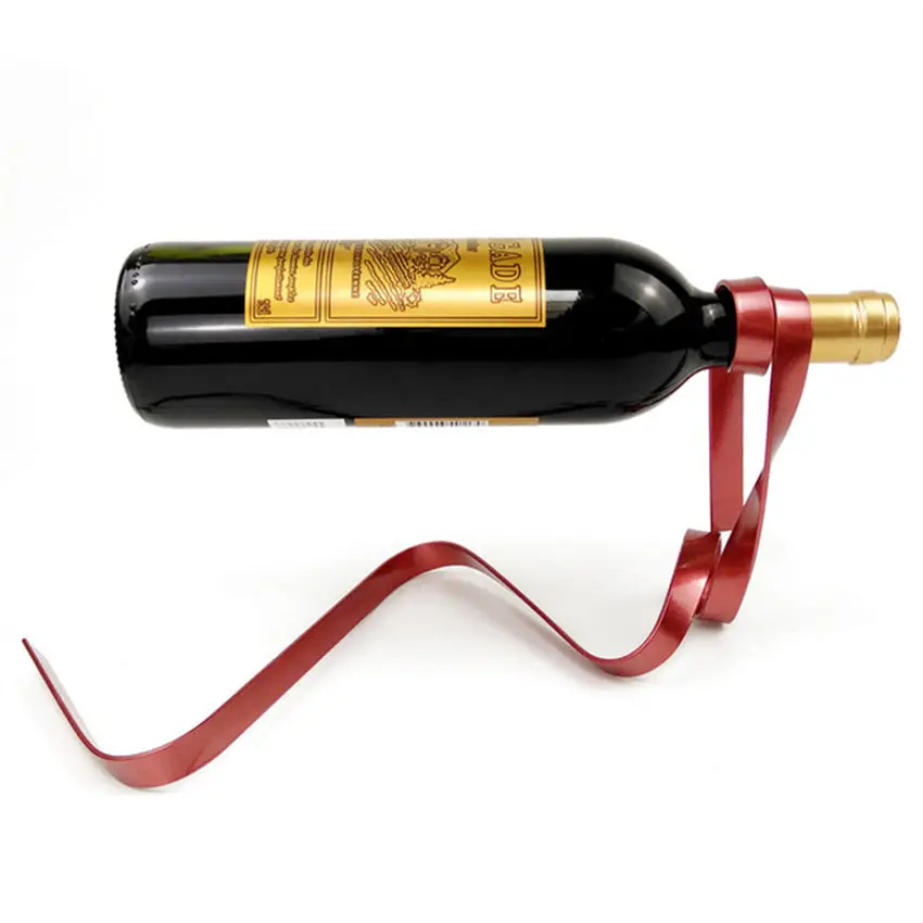 

Creative Iron Wine Bottle Holder Ribbon Suspension Poised Wine Rack Cabinet Stand Bracket Bar Accessories Table Decoration Tools