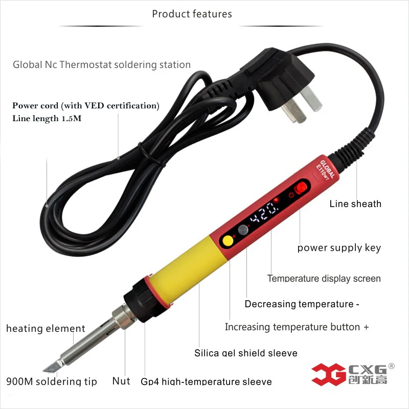 CXG E110W ЕС вилка цифровой ЖК Регулируемый NC термостат железная ручка электрического паяльника набор сварочный ремонт лучше, чем 936d