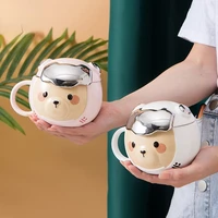 embossed space bear mug big belly ceramic cup lovely cartoon mug with cover creative couple childrens birthday drinking cup