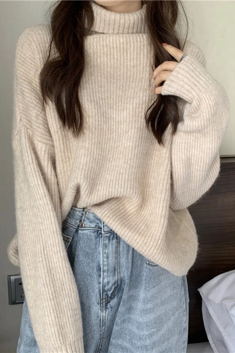 

High Collar Sweater Women's Autumn Winter 2020 New Pullover Is Gentle And Lazy, Loose And Thick Knit Top