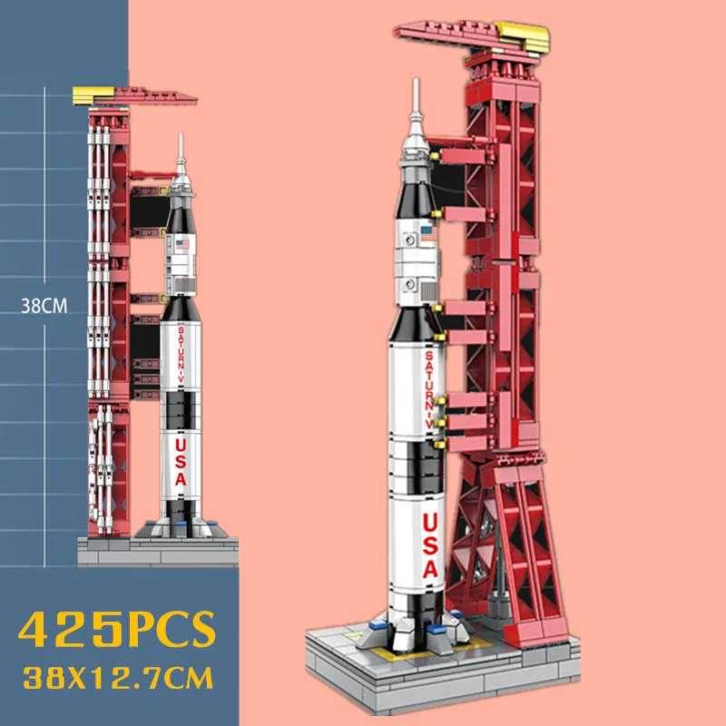 

New 425PCS Mars Mission star Space wars Apollo Saturn-V Launch Umbilical Tower Rocket Ideas Building Blocks Bricks Gift Kid