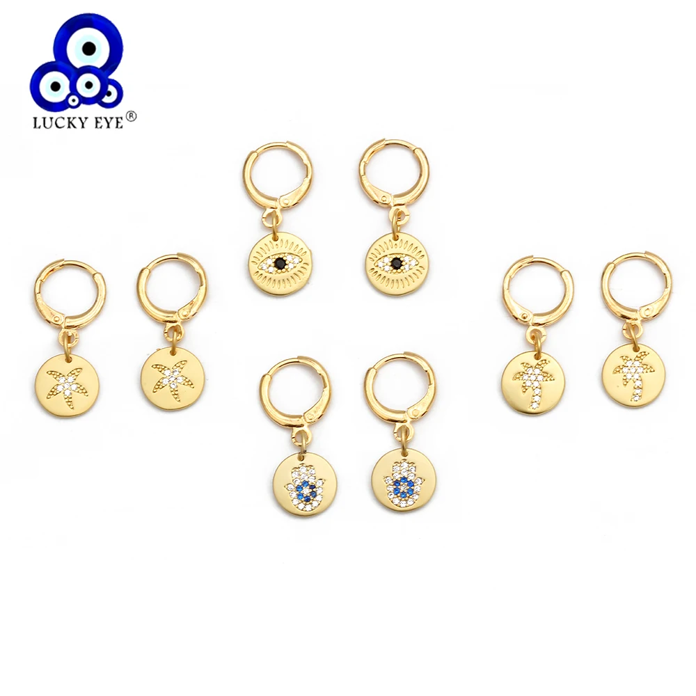 Серьги подвески Lucky Eye с микрозакрепкой золотого цвета женские серьги в виде