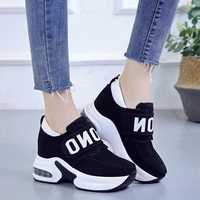 womens vulcanized thick soled sports shoes womens elastic wedge heel casual shoes 2021 spring and autumn lace up